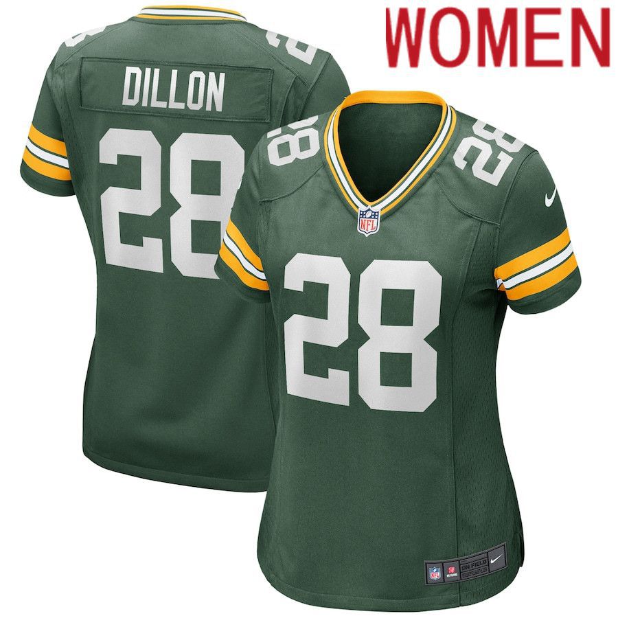 Women Green Bay Packers #28 AJ Dillon Nike Green Player Game NFL Jersey->women nfl jersey->Women Jersey